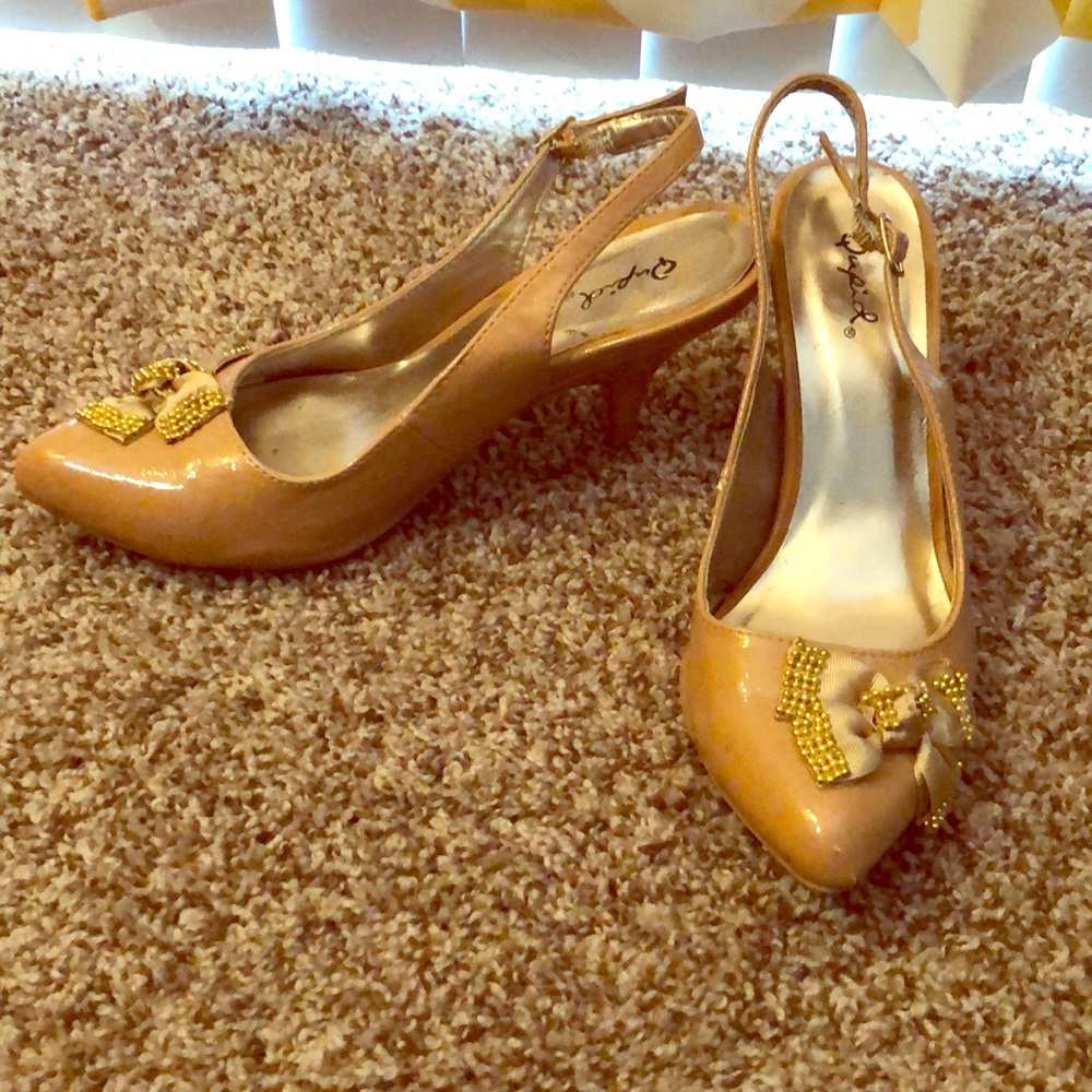 Tan short slingback heels